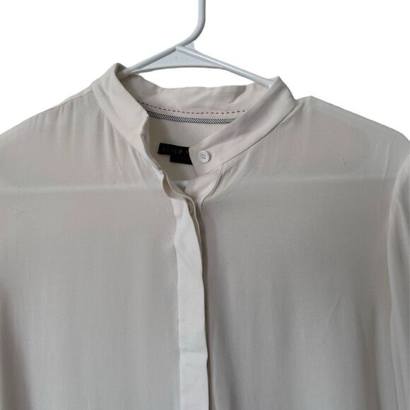 Alice+Olivia Employed Long Sleeve Stand-Up Collar White Button Down Blouse Sz S - Picture 2 of 11